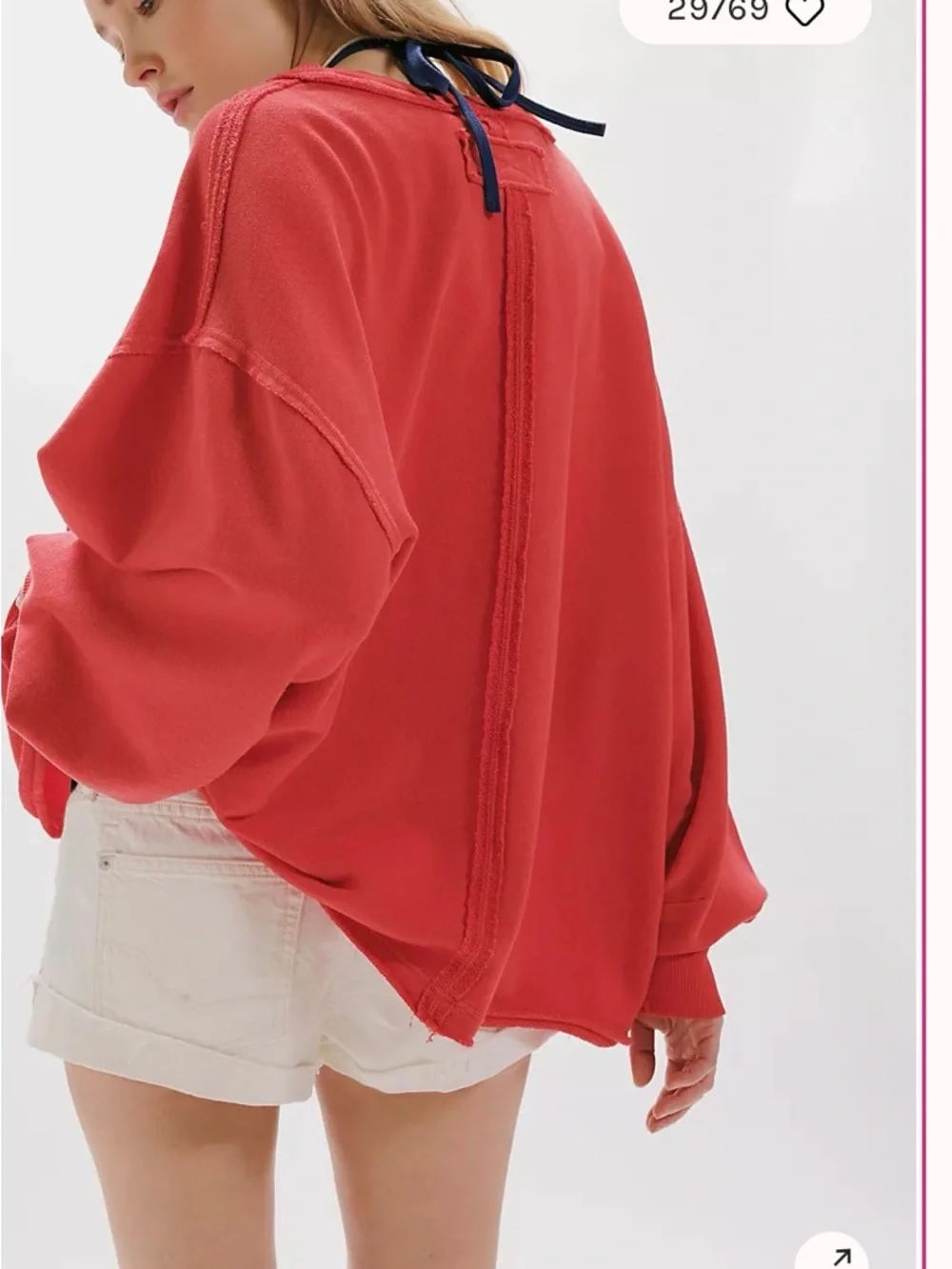 NWOT Free People We The Free Venice V-Neck Sweatshirt in Flame Red Size Large - Picture 3 of 4